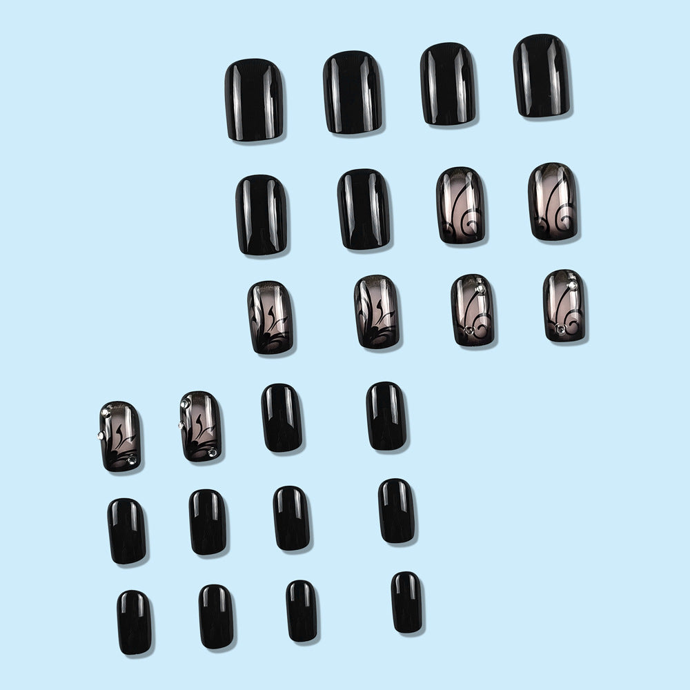 24 pièces Short Square Mystérieux Black Vine-stude Diamond-accented Nail Polish Set. Appuyez sur
