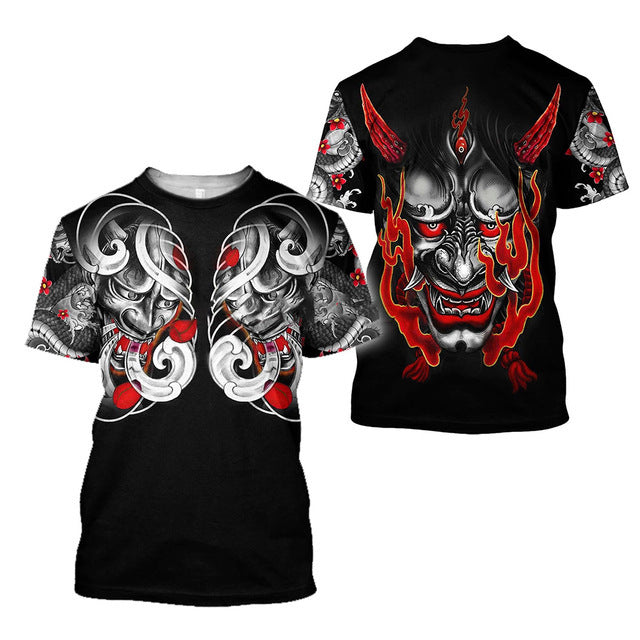 T-shirt homme 3D Samurai Imprimé T-shirt enroulé Col rond