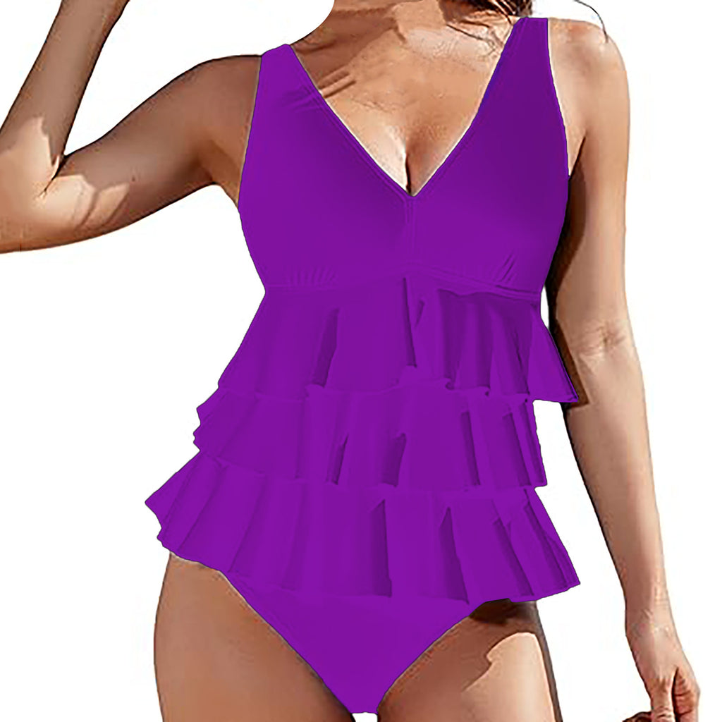 European and American Solid-color Swimsuit Femmes Sexy Ruffled Hem