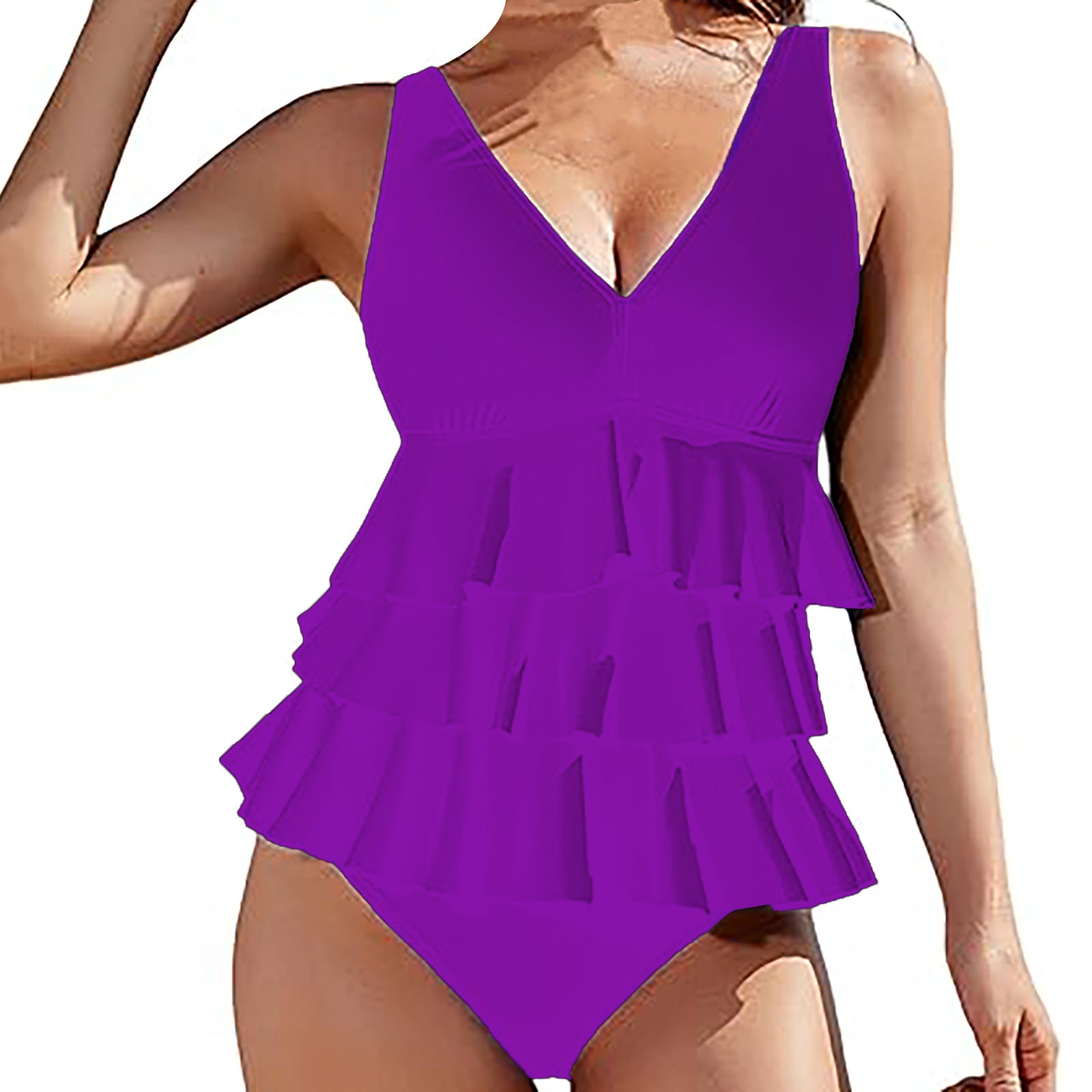 European and American Solid-color Swimsuit Femmes Sexy Ruffled Hem