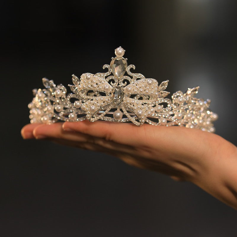 Robe de mariée Argent Tête avant Couronne Tempérament Luxury Strass Alliage