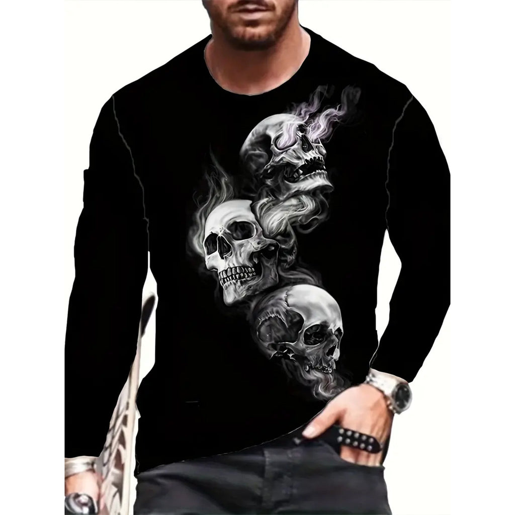 T-shirt retro homme 3D Imprimé Street Hip-hop Col rond Col rond Manches longues