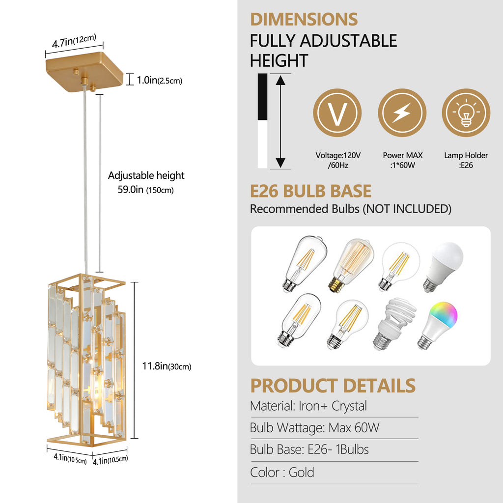 Lumière Pendentif cristal moderne 4 pouces - 3 Pack