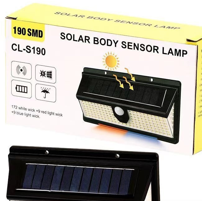 Lampe solaire murale à détecteur infrarouge extérieur lampe trois côtés lumineux lampe de jardin rouge et bleu