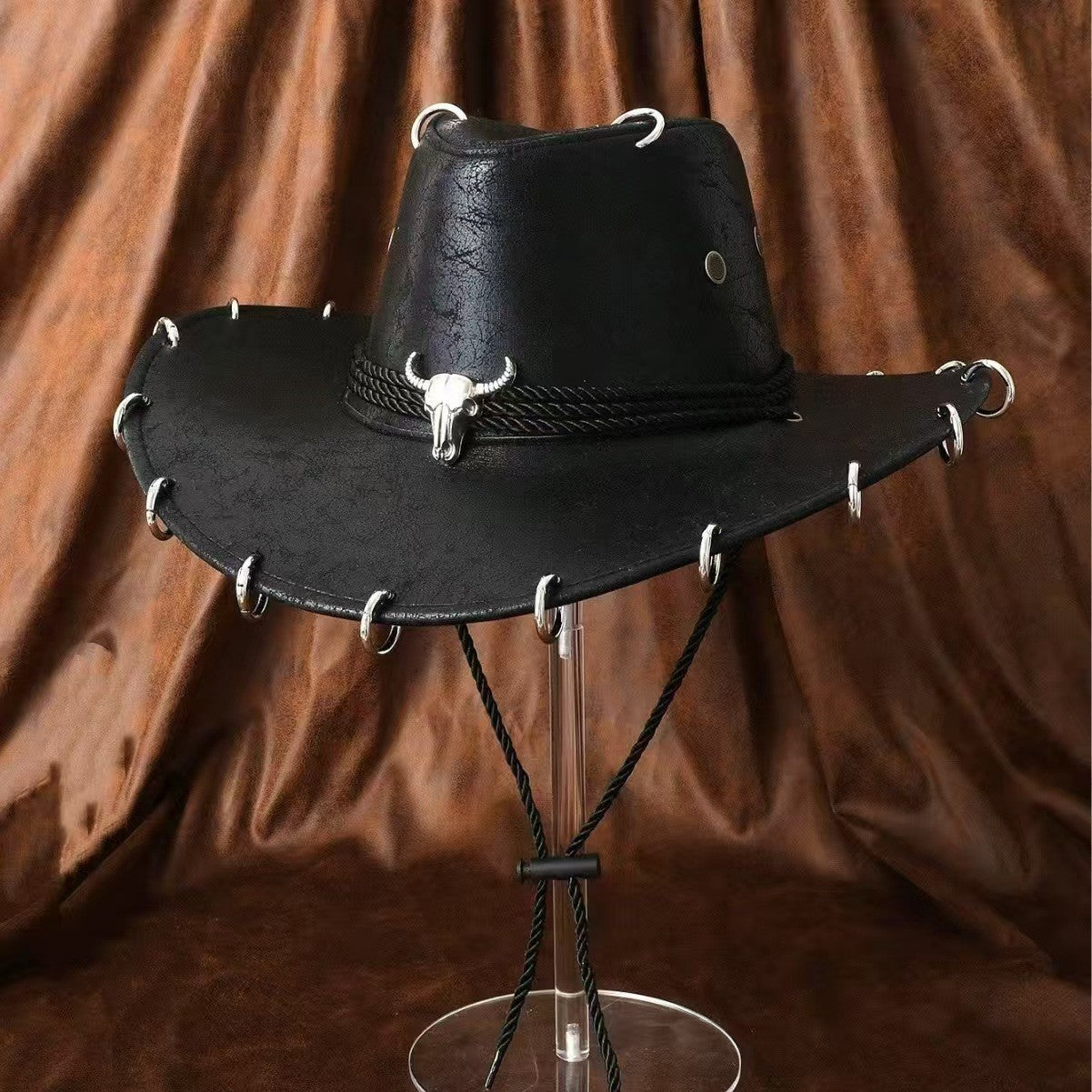 Chapeau à tête en cuir de vache de style américain Vintage Western