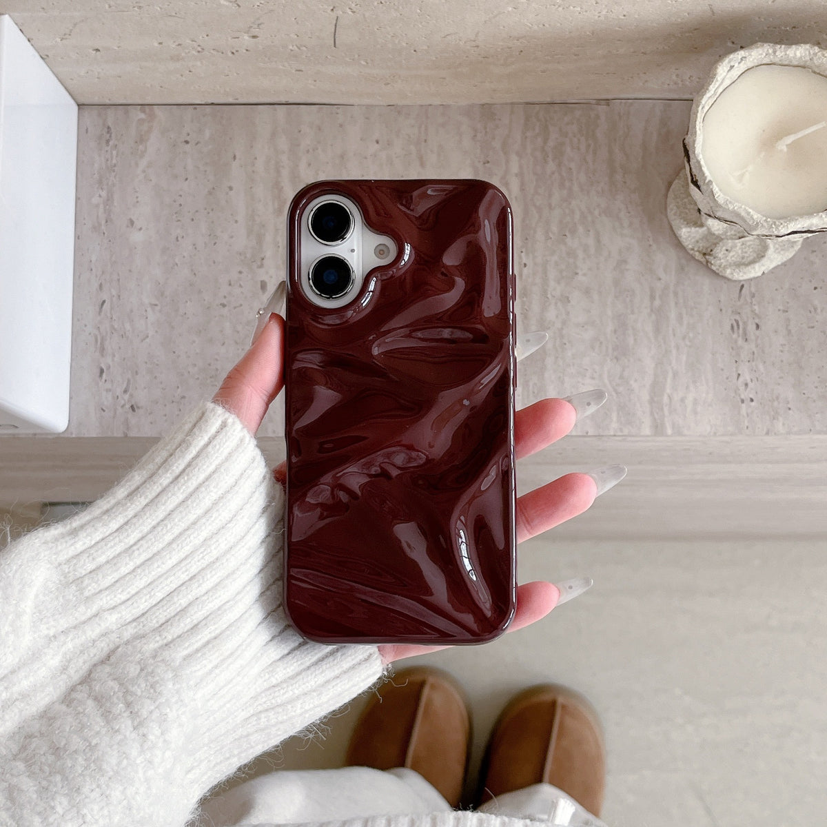 Niche Irrégulière Plissée Dossier téléphonique tridimensionnel