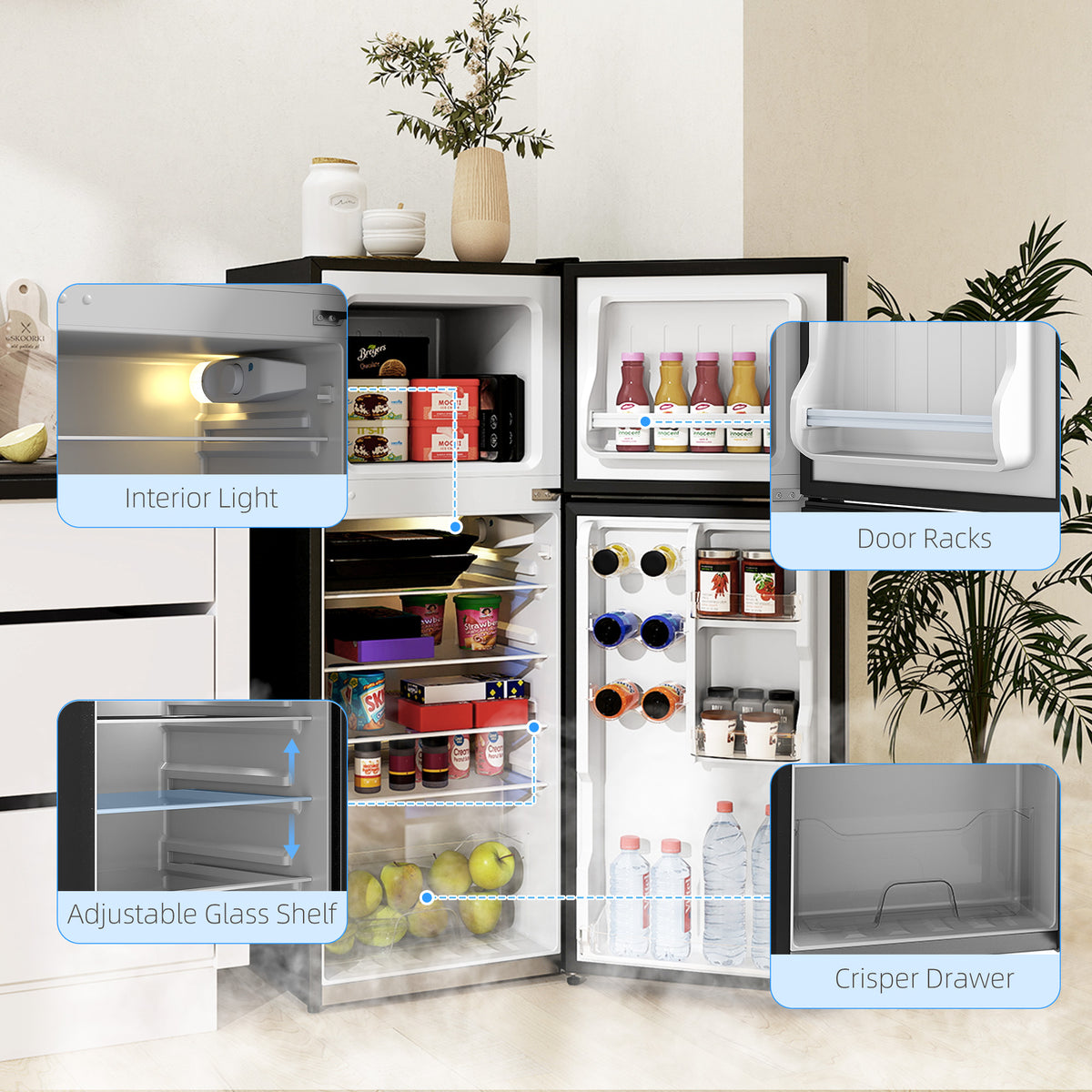Mini fridge with freezer compartment