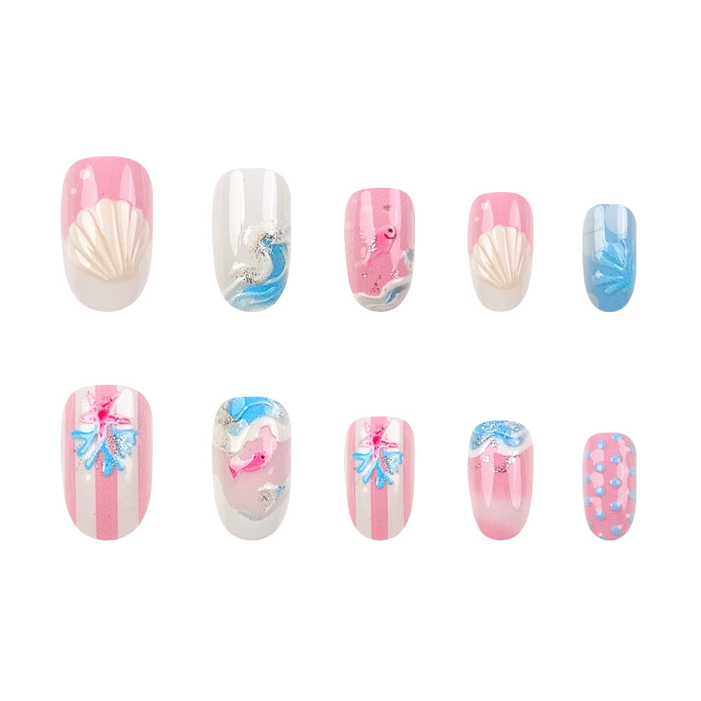 24 pièces de Stickers Nail Acrylique Français à ondes de pression ovales courtes ressemblant à un petit F