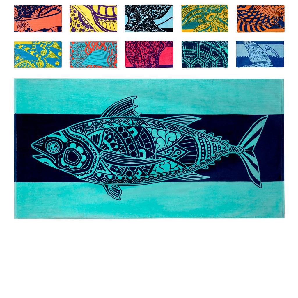 Turtle Pattern Sale Marine Life Dolphin Conch Blue Tropical Fish Beach Towel