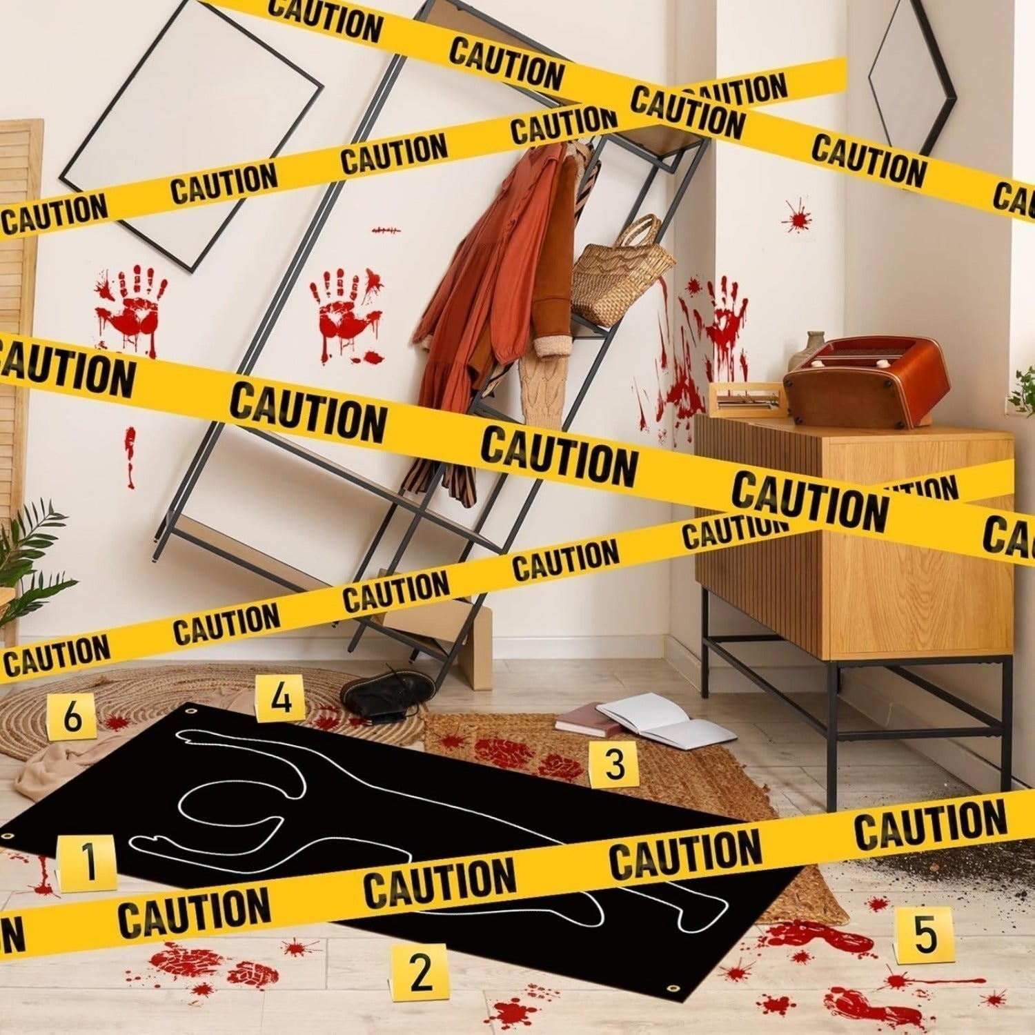 Set de décoration de scène de crime 19 pièces avec bande de prudence