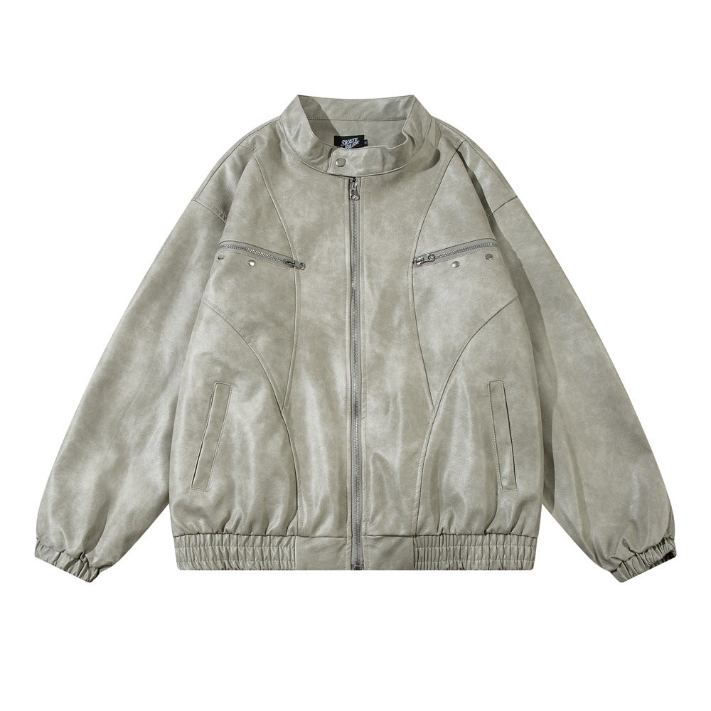 Lettre brodée pour hommes Veste en cuir souple