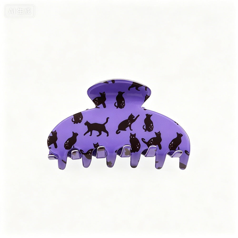 Clip de griffe de requin d'Halloween - Ghost Pumpkin Black Cat Print Hair Accessory for Women Girls P