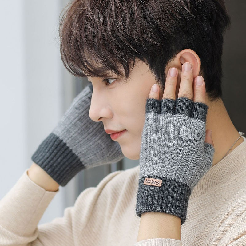 Gants de tricot à moitié doigts épais et chauds pour hommes