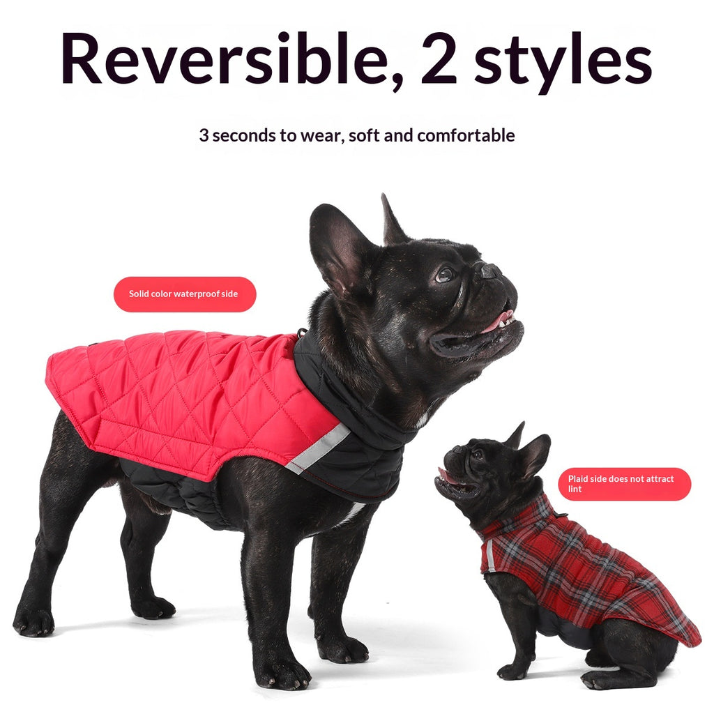 Vêtements de chien pour l'automneHiver Vêtements de chien à deux sides Reflective Plaid Dog Vest Pet Clot