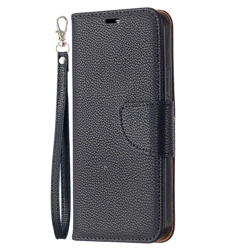 Lychee Motif Solid Couleur Flip Case en cuir Wallet Lanyard Phone Case