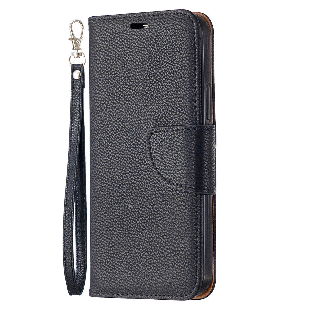 Lychee Motif Solid Couleur Flip Case en cuir Wallet Lanyard Phone Case