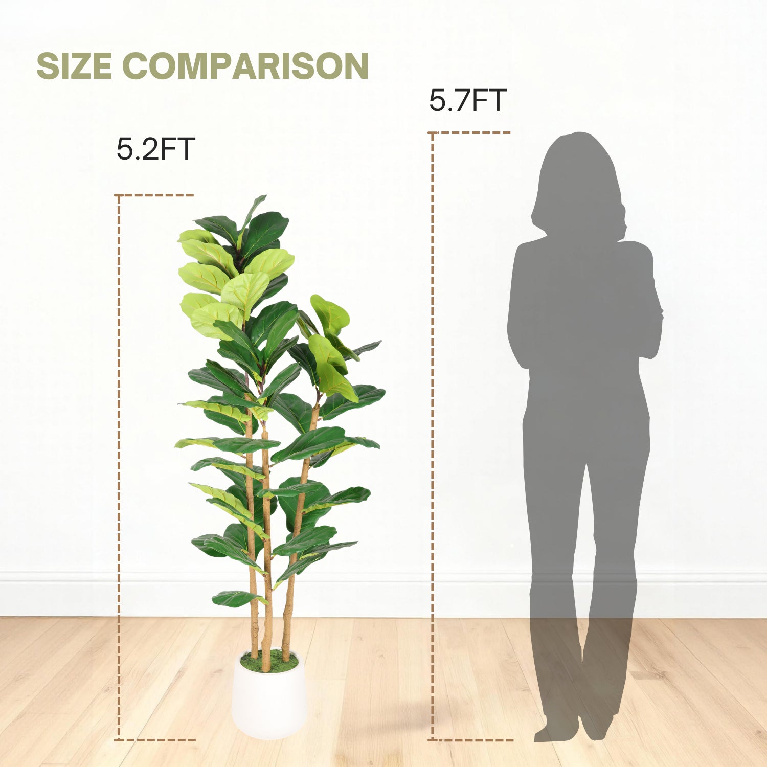 5.2FT Figuier artificiel de feuille avec pot blanc décoratif