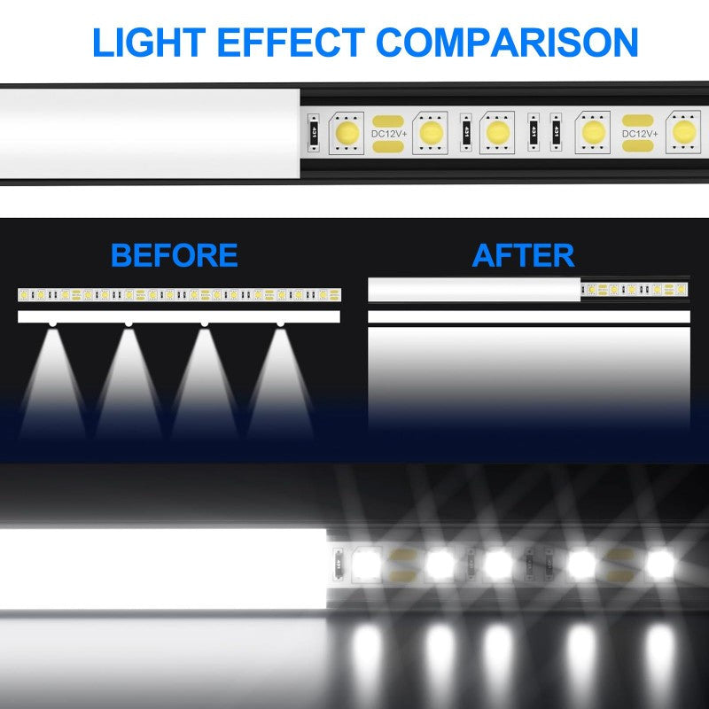 6 Pack noir U forme LED en aluminium canal 3.3FT 1M LED profil avec lait blanc diffuseur C