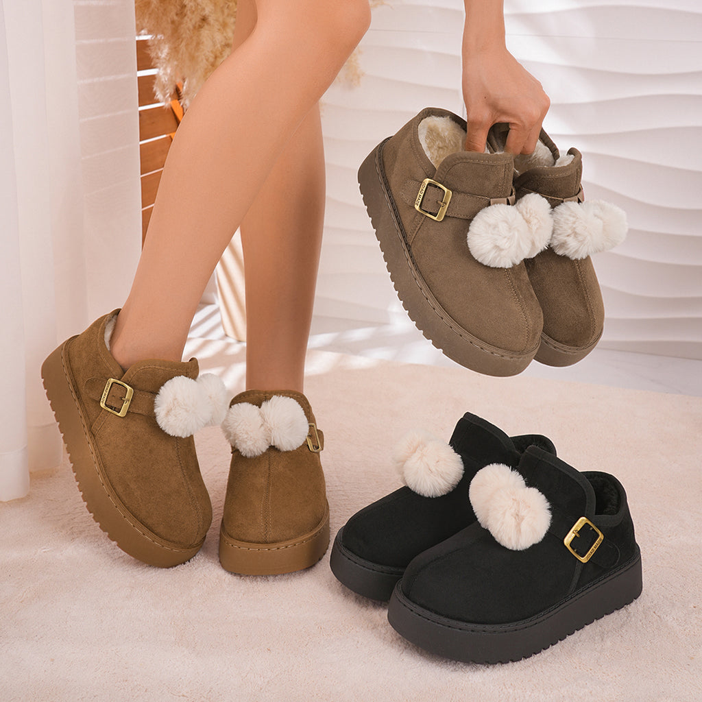 Bottes de neige Femmes Winter Fleece doublé coton rembourré Slip sur coton Chaussures Platform Buckle Be