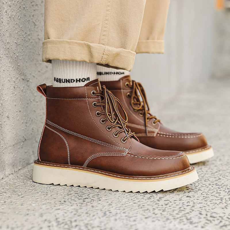 Bottes pour hommes en lacet à semelle en caoutchouc