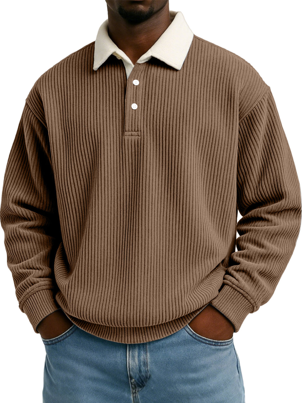 Chemise casual à manches longues rayée Corduroy pour hommes