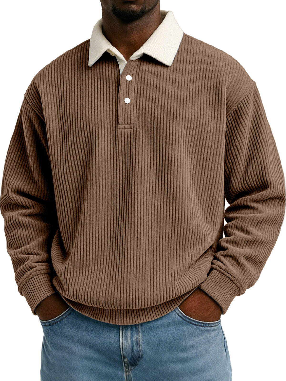 Chemise casual à manches longues rayée Corduroy pour hommes