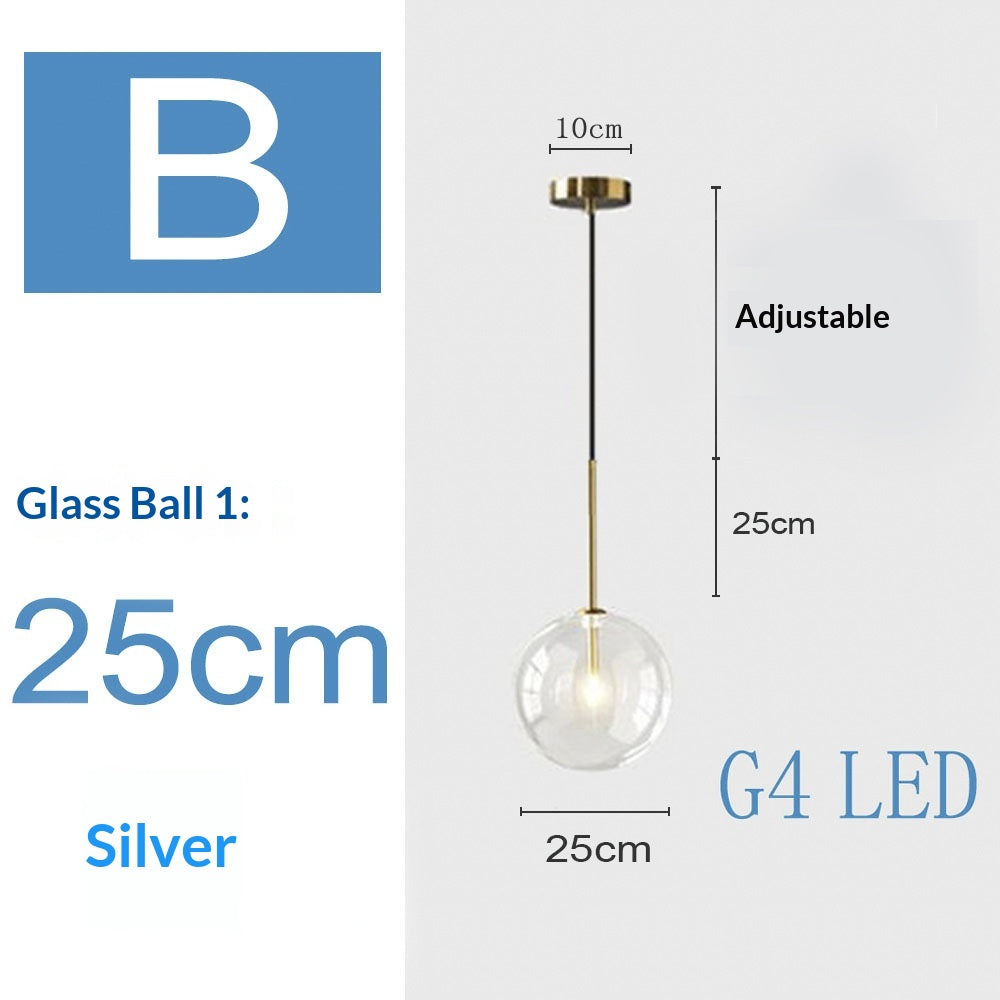 Style nordique Singlehead Transparent Ronde Pendentif Lumière Moderne Minimalist Bal en verre