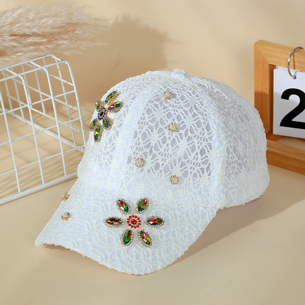 Lady's Lace-textured Colored Diamond Flower-pattern Respirant Versatile Fashionable Baseb