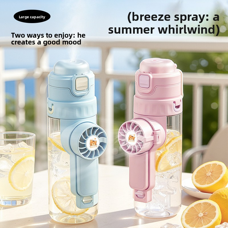 Bouteille d'eau multifonctionnelle avec ventilateur portatif pour enfants et étudiants