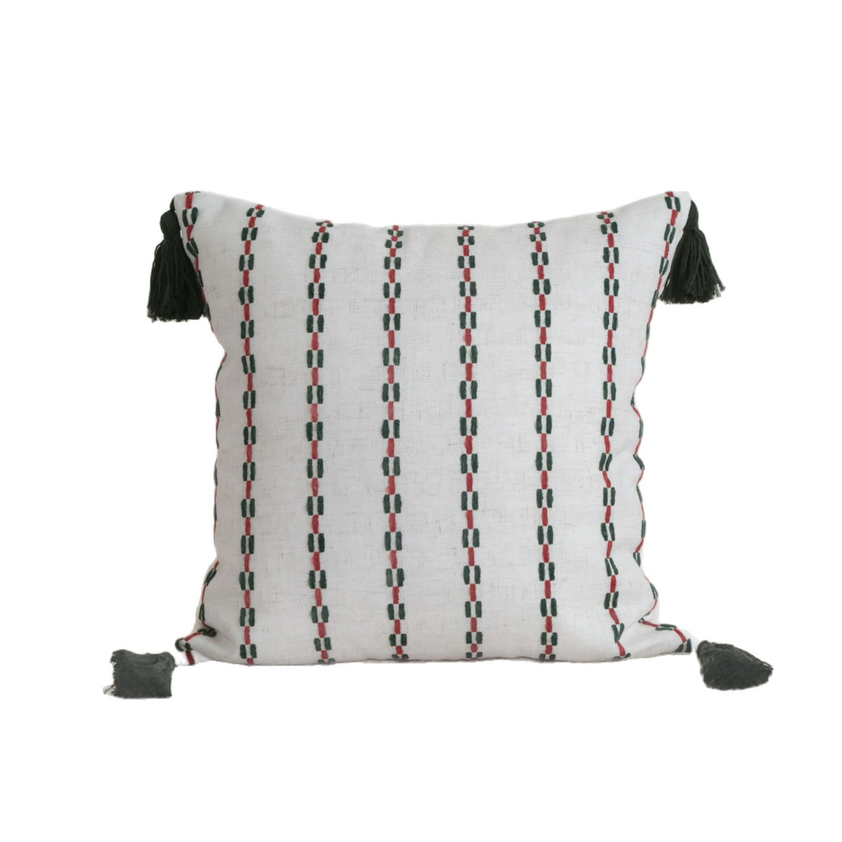 Christmas Collection Red and Green Striped Tasseled Plush Throw Pillow Sofa Cushion