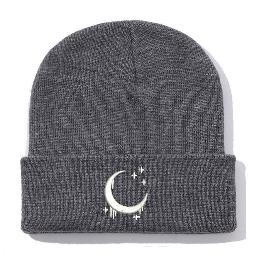 Chapeau en tricot brodé Amazon avec lune et étoiles Design AutomneHiver Chapeau en laine