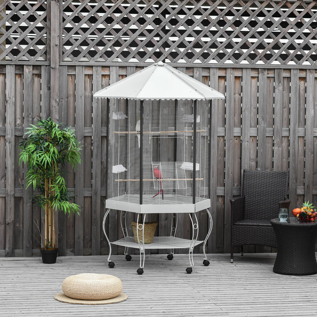 77" Cage d'oiseau de vol Hexagon couvert Canopy Portable Aviaire avec entreposage