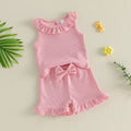 Sleeveless Ruffled Collar Top and Solid Color Shorts Set
