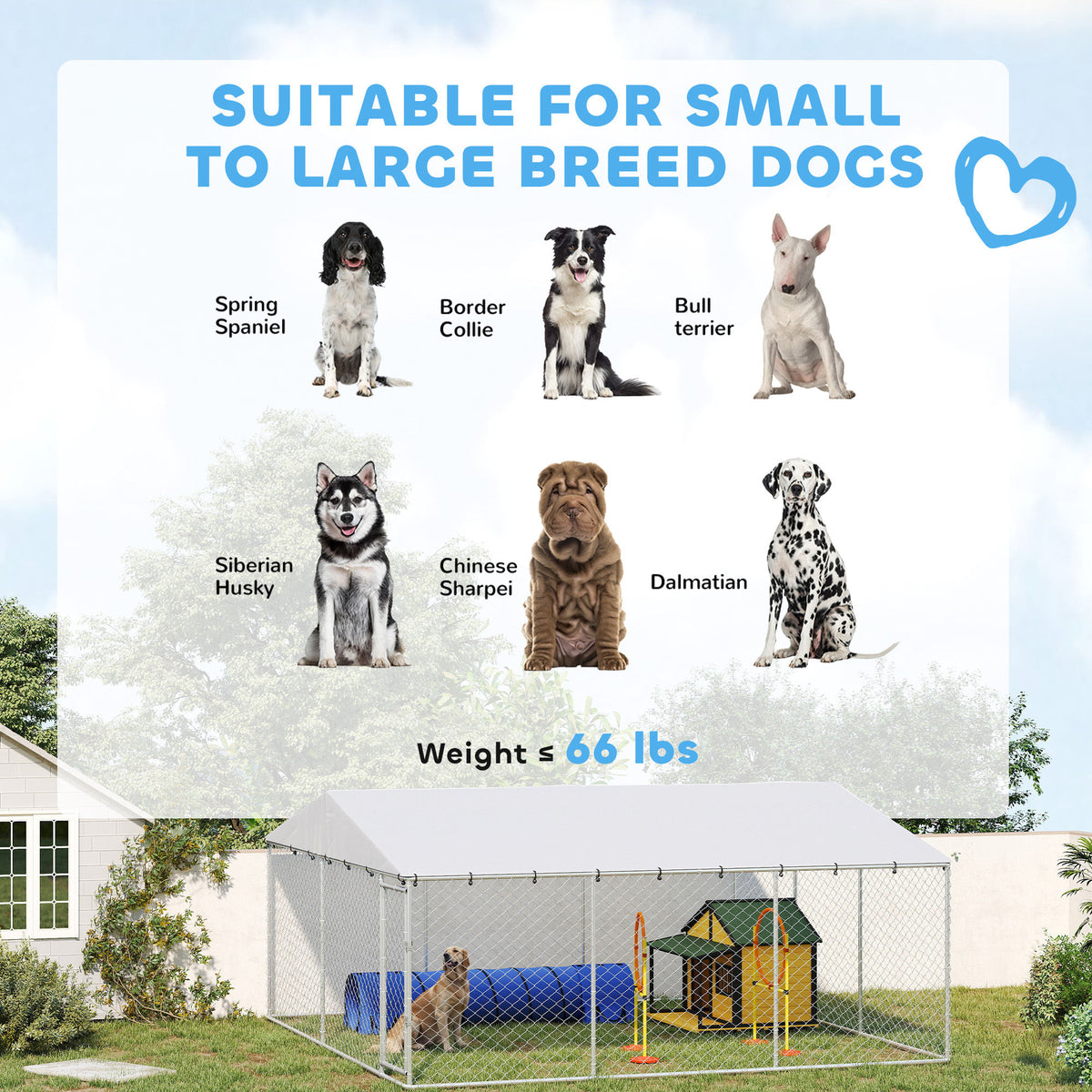15 x 15 x 7 chien Kennel extérieur pour petits chiens moyens et grands avec toit imperméable