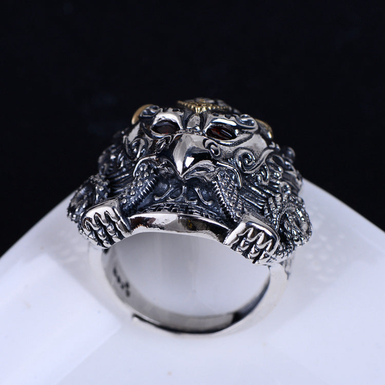 S925 Silver Vintage Anneau pour hommes réglable et tendance