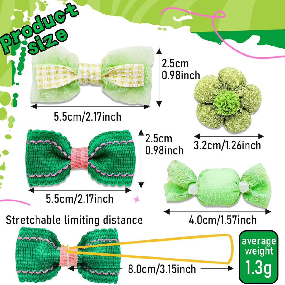 Nœuds pour chien verts avec élastiques, lot de 20