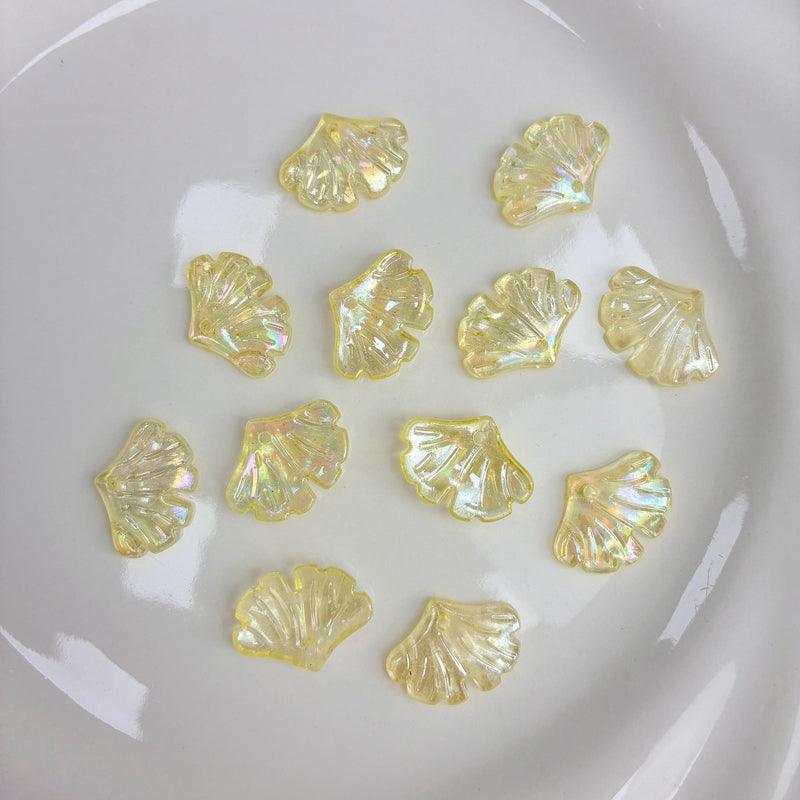 Translucent AB Iridescent Scallop Leaf Charms