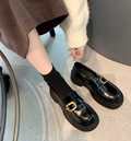 Femmes Un Strap Square Buckle Platform Block Heel Loafers
