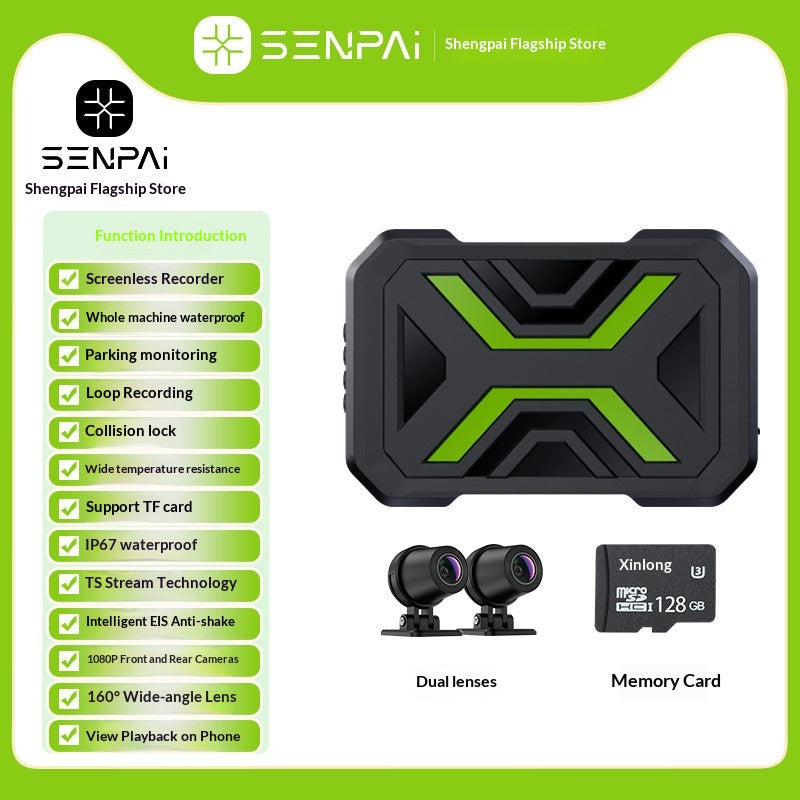 HD Front and Rear Dual-Lens Motorcycle Dash Cam
