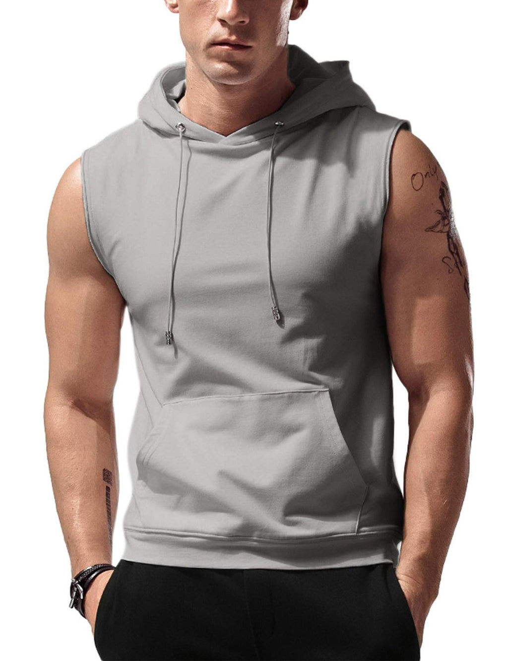 Tank pour hommes haut à capuche sans manches Loose Solid Color Pocket Fitness entraînement musculaire
