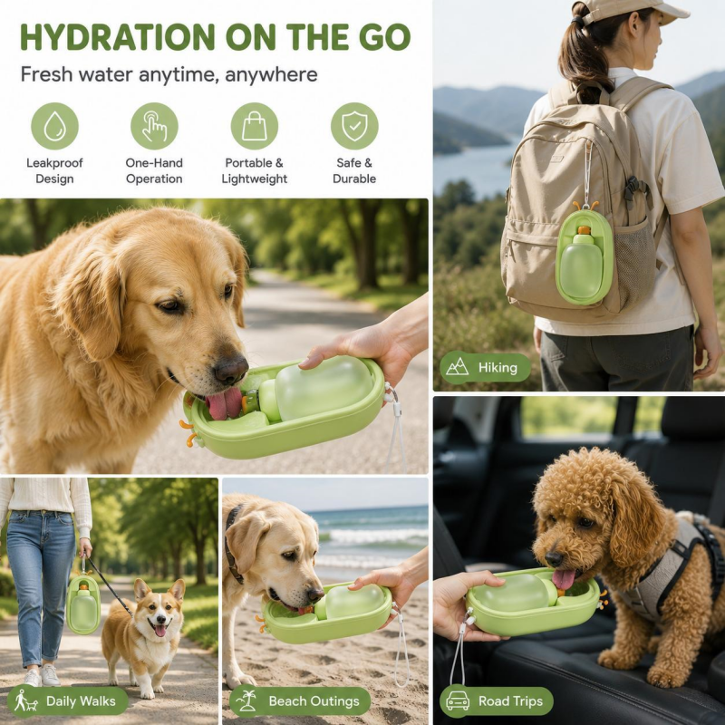 Bouteille d'eau portable pour animaux de compagnie avec des bois mignons