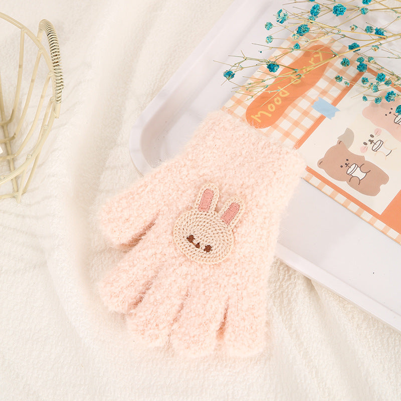 Gants pour enfants Automne et hiver chaud Fleece à l'épreuve du froid Cute Cartoon ours cinq doigts