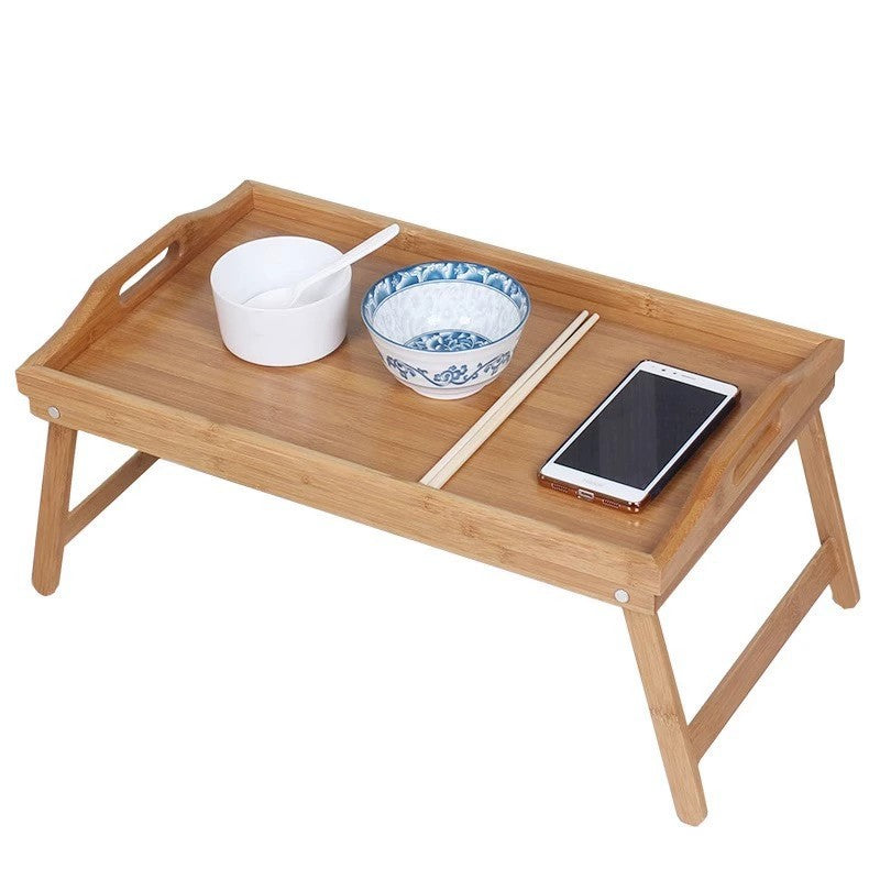 Table de lit en bois de bambou avec pieds pliants Petit déjeuner Portable