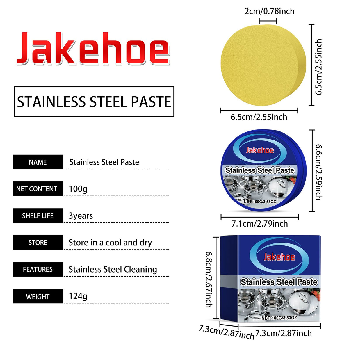 JAKEHOE Kit de pâte de nettoyage en acier inoxydable