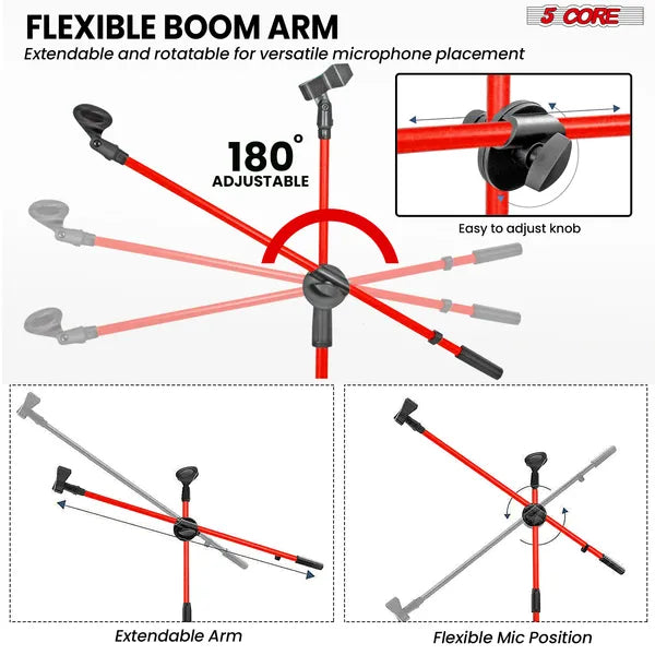 5 Core Mic Stand 2Pcs Plancher Hauteur réglable Tripod Microphone Stands W Télescoping Boom