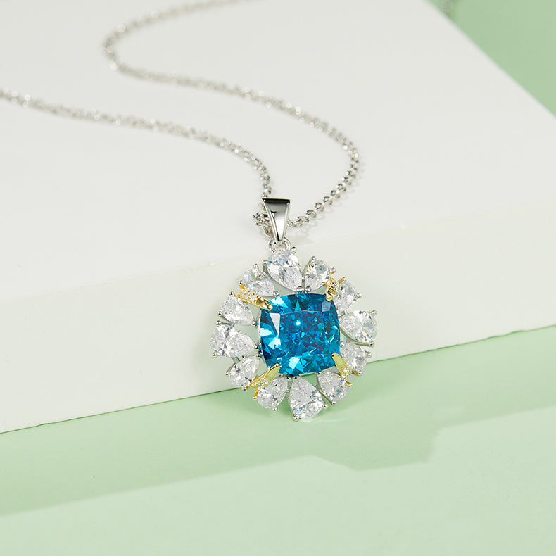 S925 Collier de pierre gemme en argent 4g créé en laboratoire