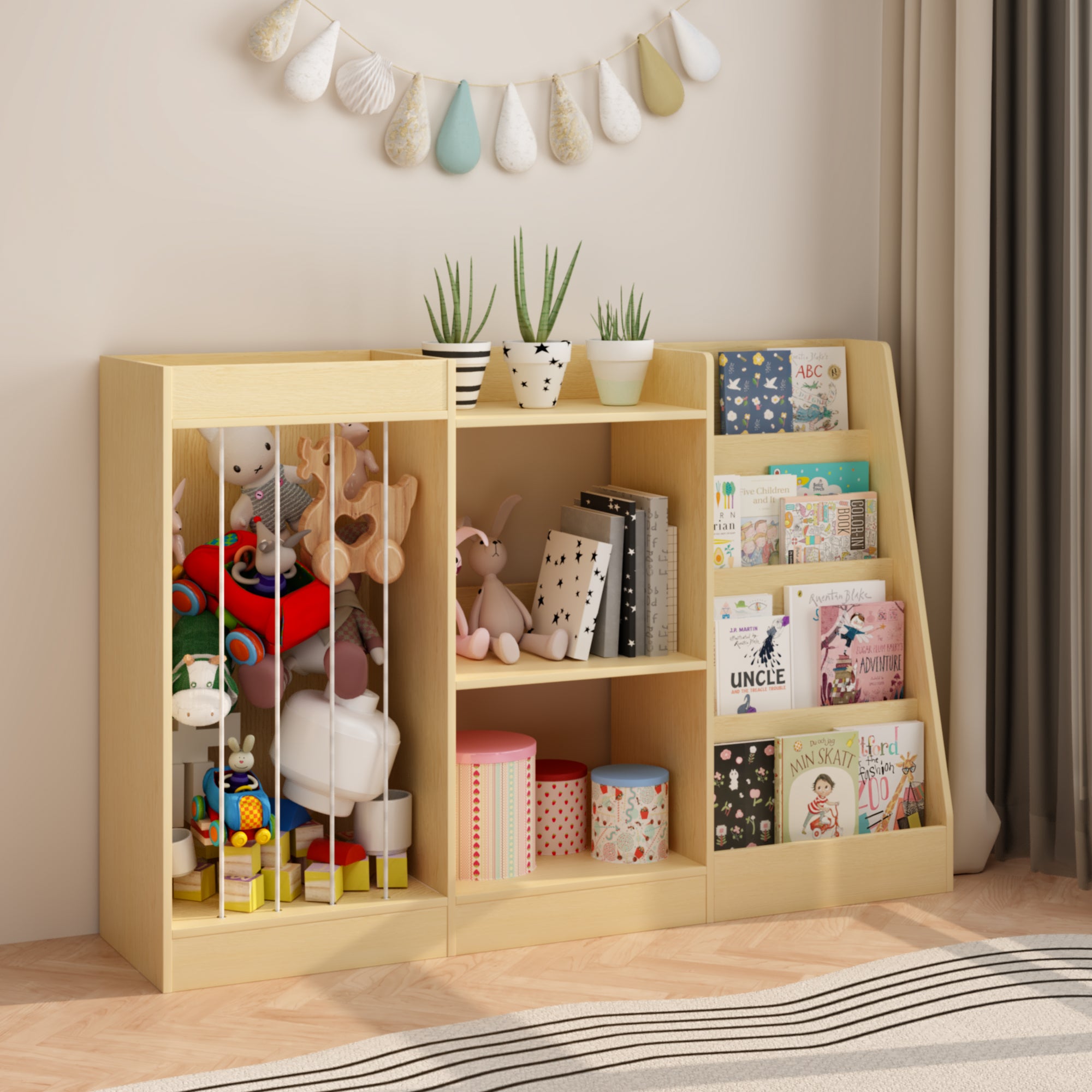 3-en-1 Bibliothèque pour enfants et rangement de jouets