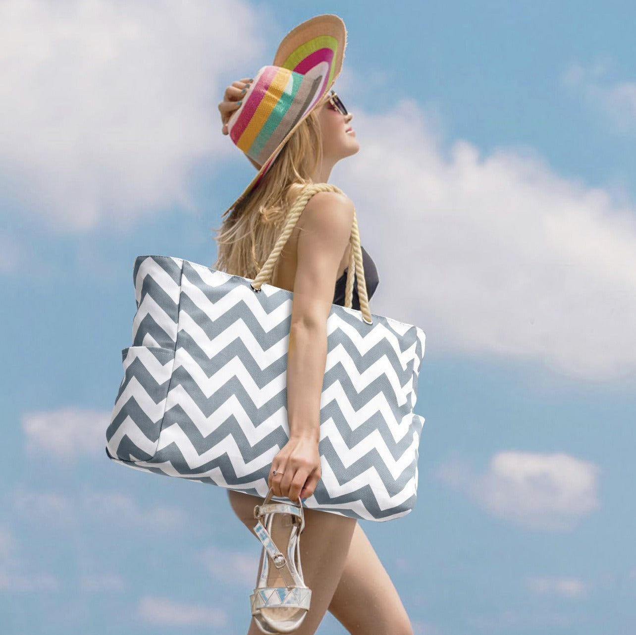 Sac de plage d'été avec motif de vague imprimé européen et américain