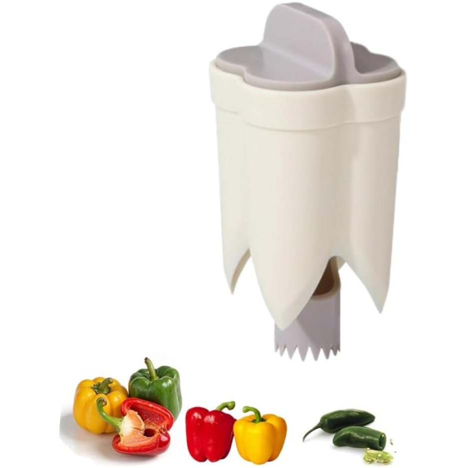 Mise à jour de l'outil Corer & Deseeder de graines de poivre 2-en-1 - White Bell Pepper & Jalapeo Core Remove