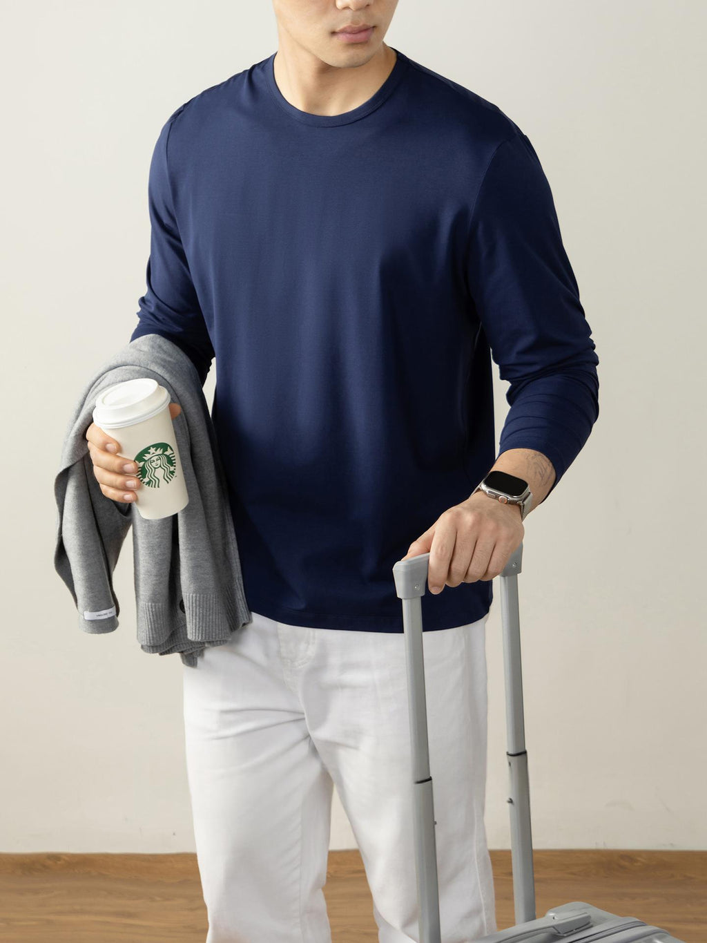 T-shirt en coton à manches longues Langan Modal pour hommes